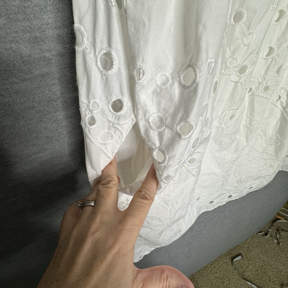 Ellison Dress Women's Size Medium Solid White Eyelet Ruffle Elsie New Bride Mini - Picture 8 of 9